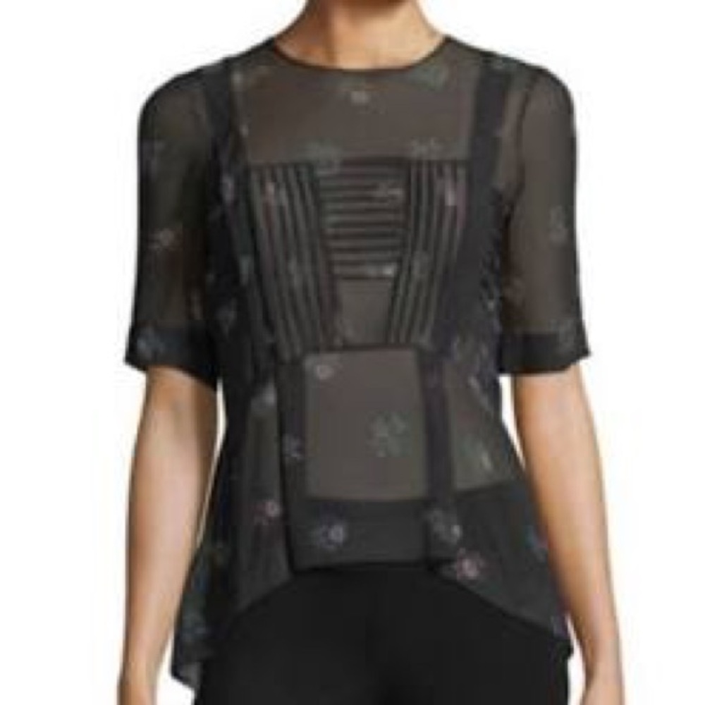 Veronica Beard Braden Papyrus Pintuck Chiffon Top • Black Floral • Size 2 • NWT
